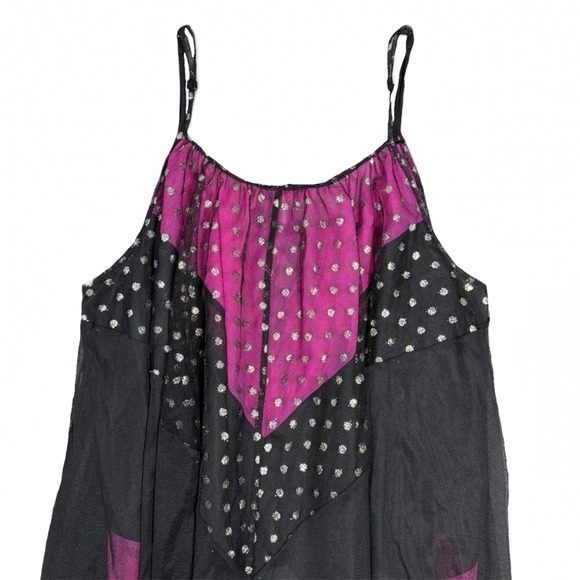 Betsey Johnson Womens Intimate Mesh Polka Babydoll Pink Black Nightgown Large - Picture 7 of 14